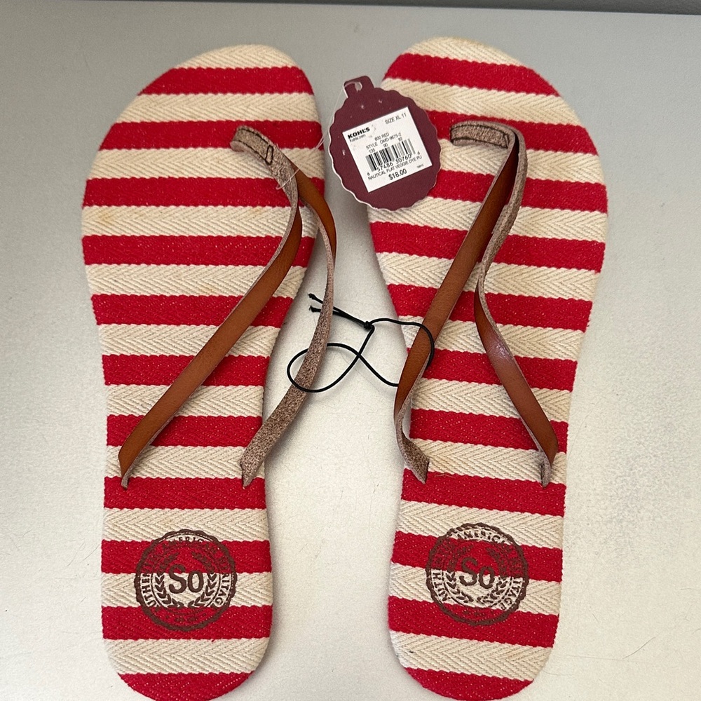 Red and White Striped Flip Flops
